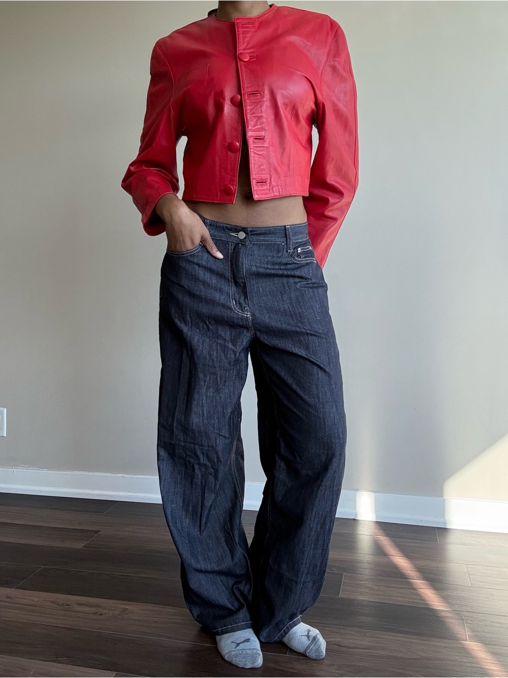 Wide-Leg Dark Denim Jeans